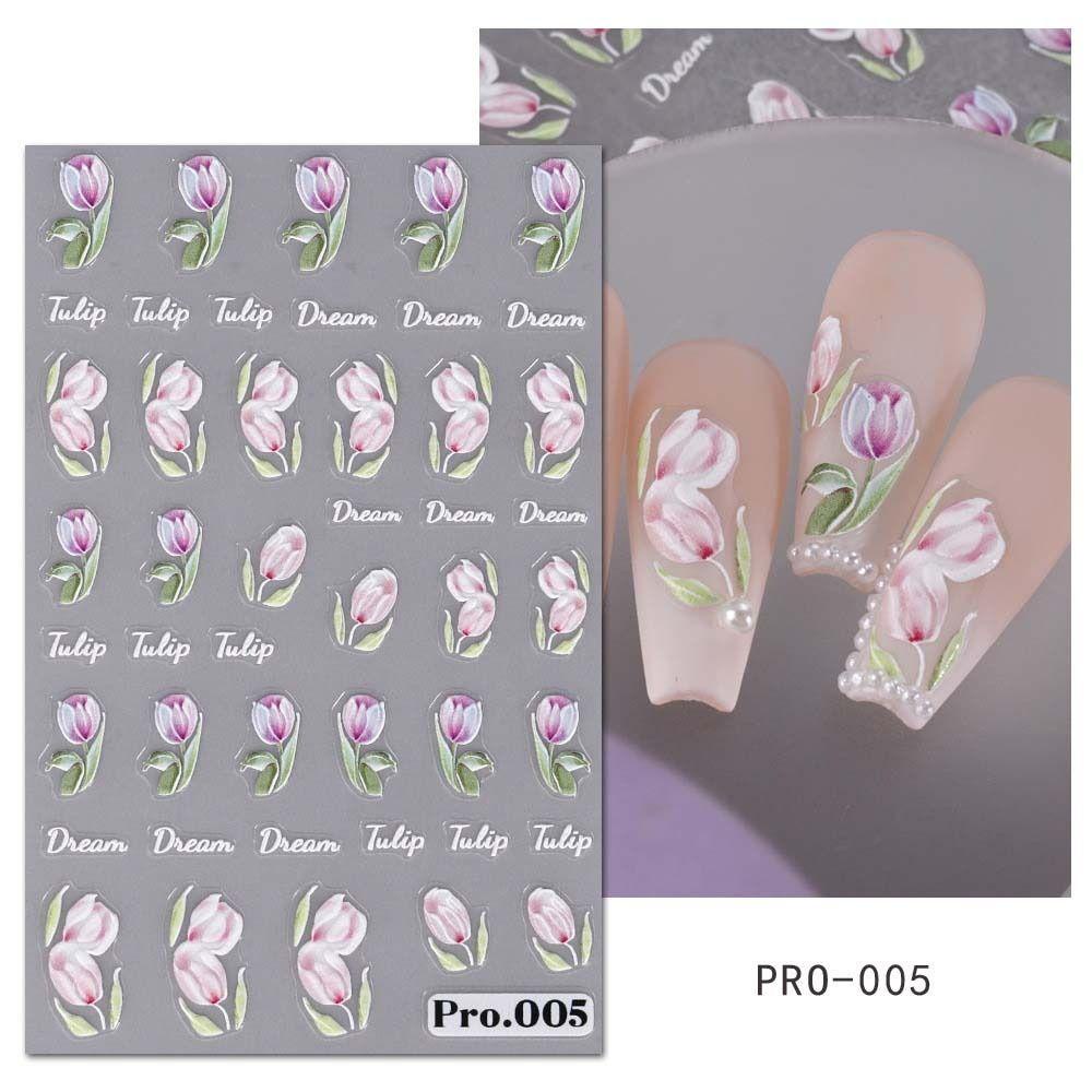 Needway   Stiker Kuku Bunga Retro Vintage Camellia 3D Relief Musim Semi Musim Panas Self Adhesive Nail Dekorasi