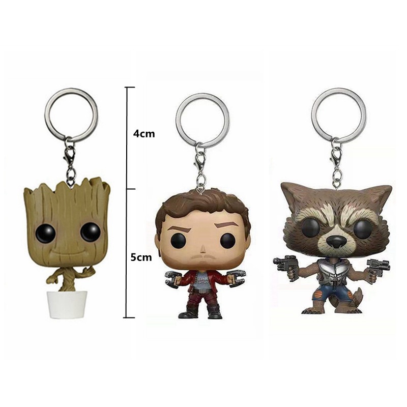 Film Anime Guardians of the Galaxy Roket Gantungan Kunci Avengers Star-Lord Groot Rakun Action Figure Koleksi Model Mainan Untuk Anak