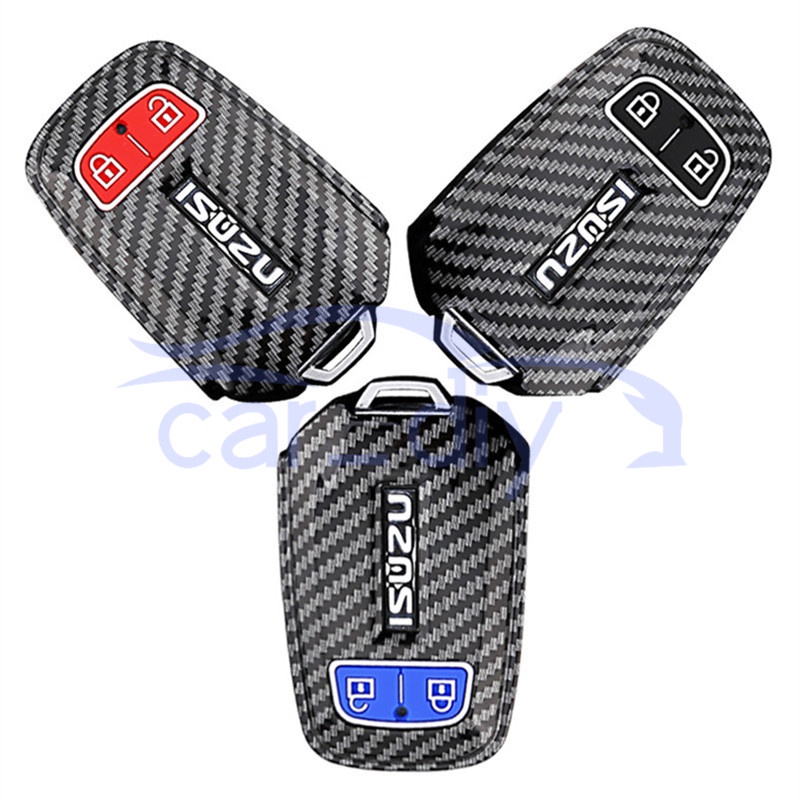 Carbon Fiber ABS Key Case Penutup Remote Mobil Silikon Dengan Gantungan Kunci Untuk Isuzu MUX MU-X D-MAX Pelindung Shell Holder