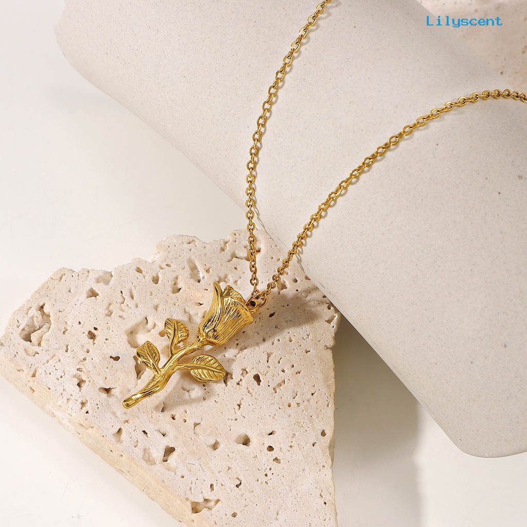 [LS]Wanita Kalung Elegan Dainty Golden Slim Rantai Adjustable Hadiah Hypoallergenic Single Rose Bunga Liontin Kalung Fashion Perhiasan