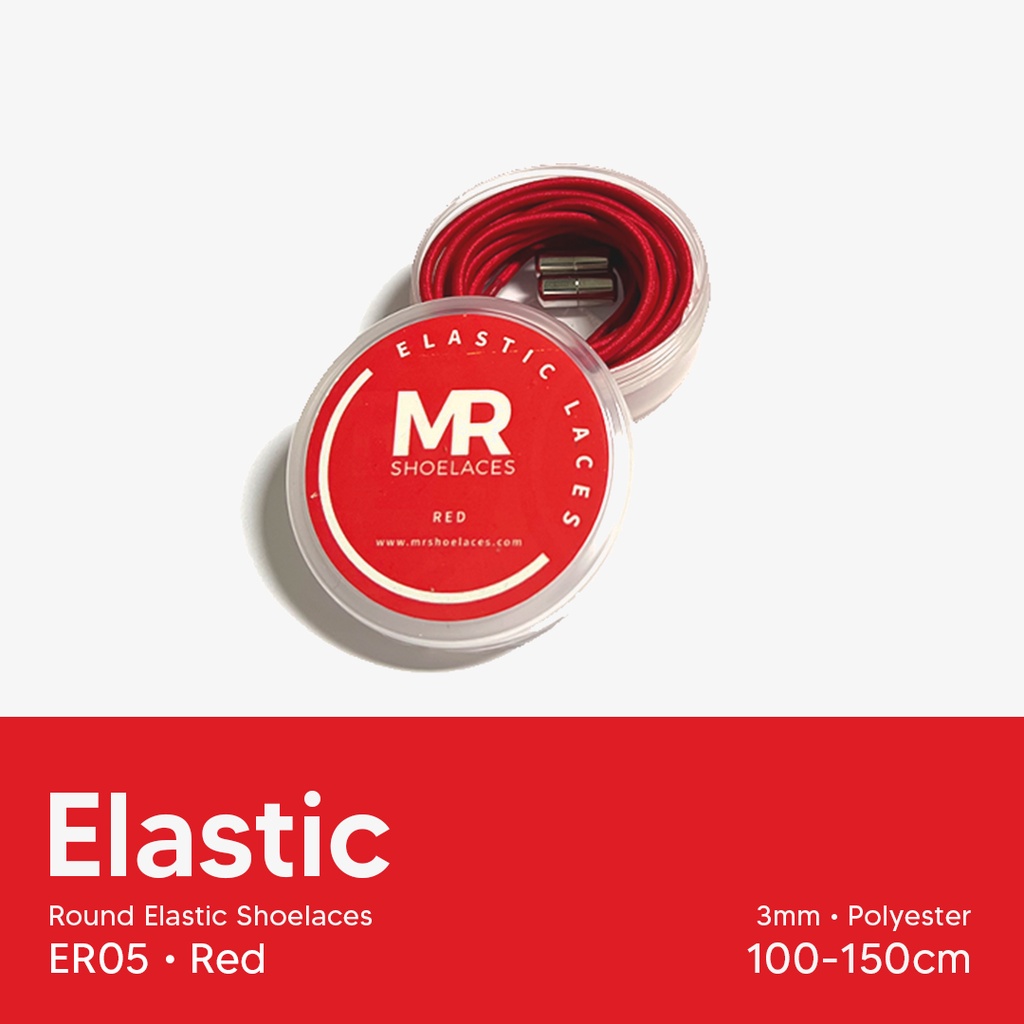 MR Shoelaces ER05 Elastic Red (Merah) Tali Sepatu Bulat Elastis 80cm 100cm 120cm 150cm Premium Shoelaces