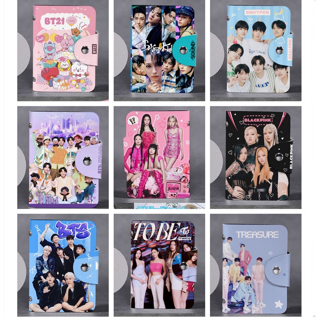 1pc Hitam-PINK TWICE NJ Card Holder BT-S GOT7 ENHYPEN STRAY KIDS TXT Lomo Card Bag Jepang Anime Photocards Collection Book