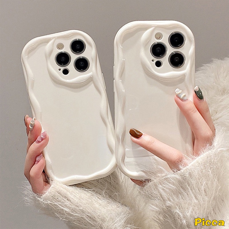 Untuk Oppo A57 A17 A12 A16 A5s A96 A7 A9 A5 A17k A15 A54 A92 A1k A74 A95 A77 A3s A52 A55 A31 A16s A76 A53 A33 A12E A77s Fashion Sederhana Cat Air Gelombang Bingkai Bantal Glossy Case