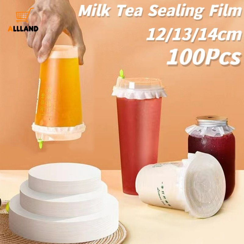 100pcs Gelas Teh Susu Bulat Kertas Kemasan Anti Bocor/Disposable Fruit Juices Coffee Cup Sealing Films