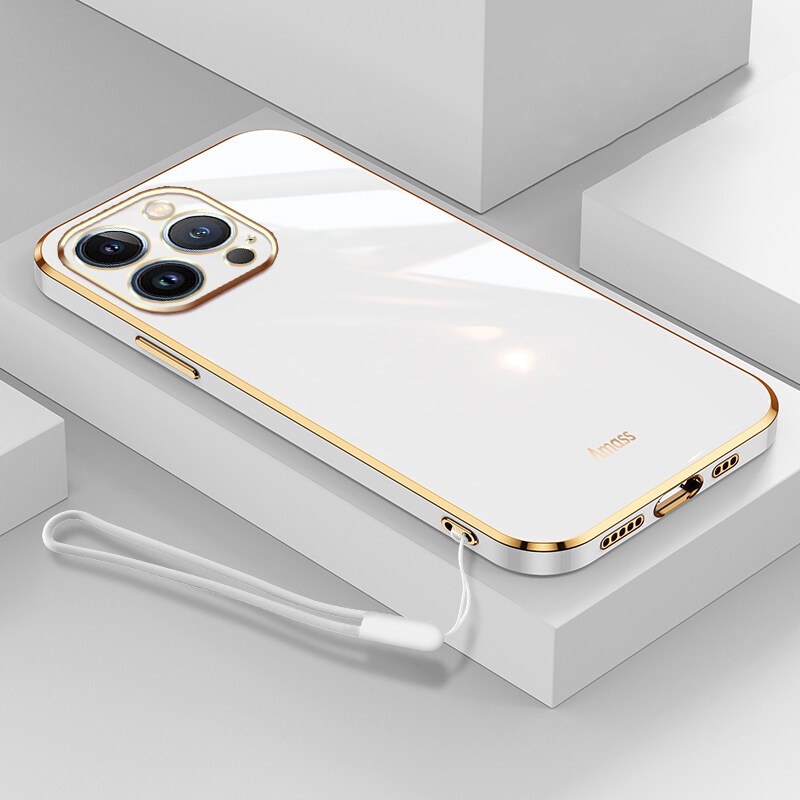 Andyh Baru Tepi Lurus Plating Phone case Untuk OPPO Realme GTneo 5 GTneo 5s V20 V30 V3 C30 C30S C33 C33 2023 Mewah Fashion Plating Silikon Ponsel Cover Dengan lanyard Gratis