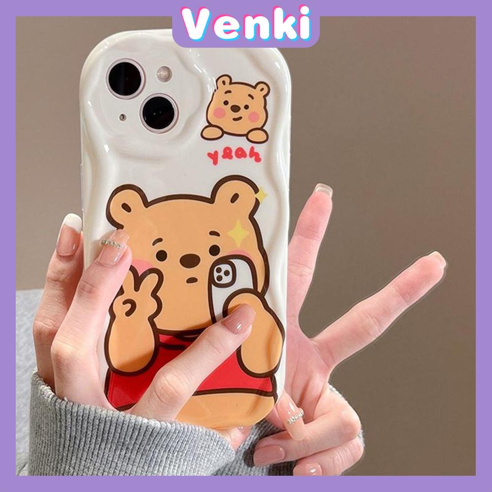 VENKI - For iPhone 11 Phone Case Curved Edge Wave Case Glossy Black TPU Airbag Shockproof Camera Case Cute Yellow Honey Bear Compatible with iPhone 14 13 Pro max 12 Pro Max xr xs