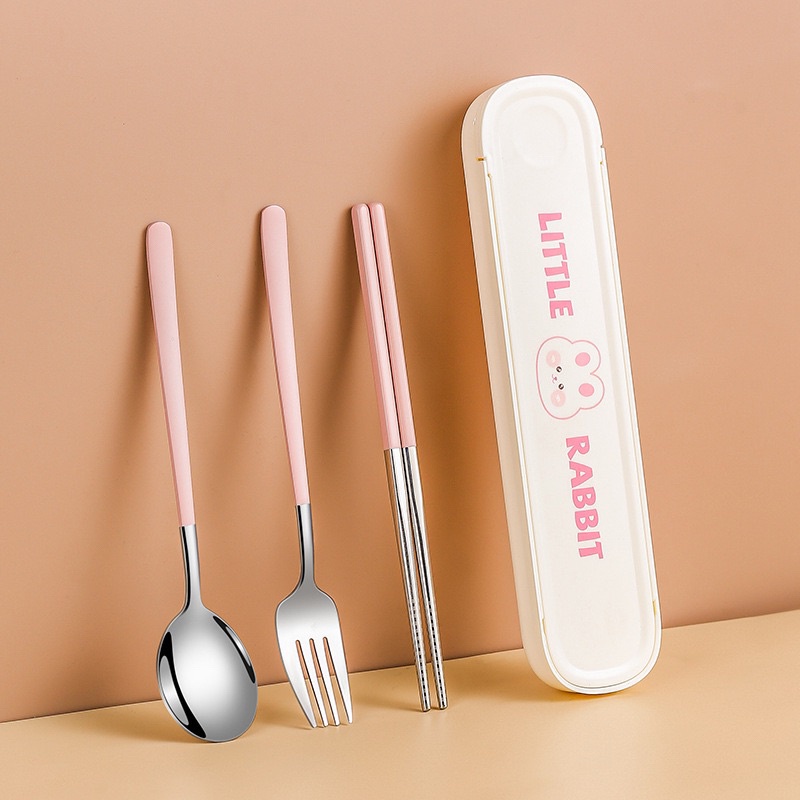 PERALATAN MAKAN SET STAINELSS / SENDOK GARPU SUMPIT STAINLESS SET DENGAN KOTAK LUCU / CAMBRIE CUTLERY SET 3IN1 / SENDOK GARPU SET ANAK SEKOLAH / SENDOK GARPU SUMPIT PORTABLE TRAVEL / SET ALAT MAKAN ANAK DISNEY / ALAT MAKAN SET KOREA MOTIF BEAR RABBIT