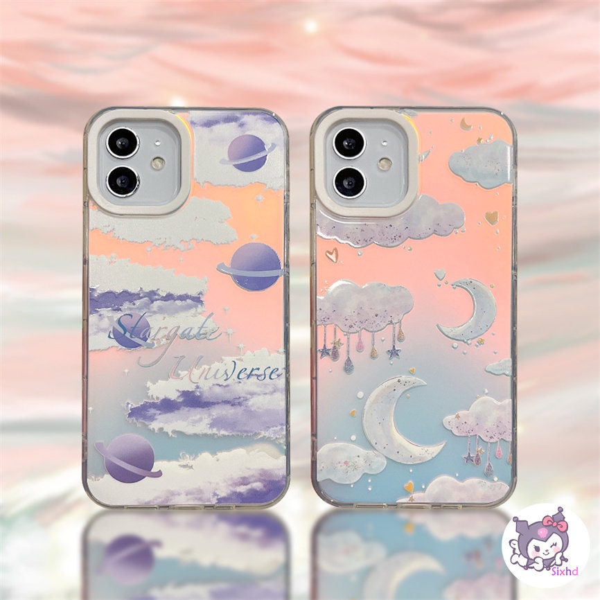 IPHONE Kompatibel Untuk Iphone11 14 13 12 Pro Max8 7Plus X Xs Xr Xs Max SE 2020 Bulan Bintang Fashion Ins Pasangan Perlindungan Lensa Gradien Laser Casing Ponsel Lembut TPU Anti Jatuh Cover XJJJJ