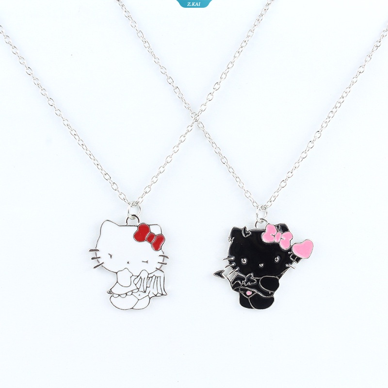 Hello Kitty Kawaii Kartun Lucu Hitam Dan Putih Paduan Kalung Untuk Pria Dan Wanita Ornamen Kartun Pecinta Kalung Gadis Hadiah Ulang Tahun [ZK]