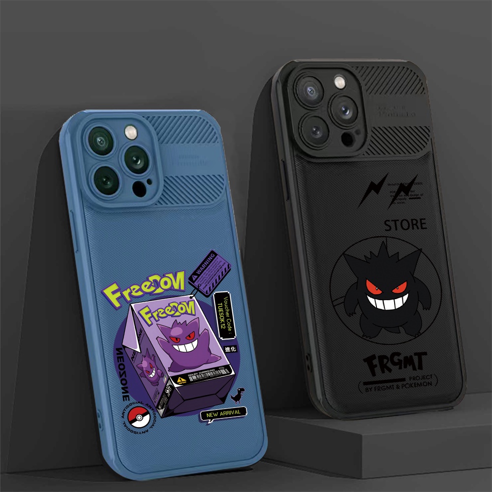 Casing Samsung A14 A13 A12 A04 A04E A04S A23 A20S A32 A50 A50S A30S A71 Anime Pokemon Gengar Serat Karbon Cross Grain Phone Cover