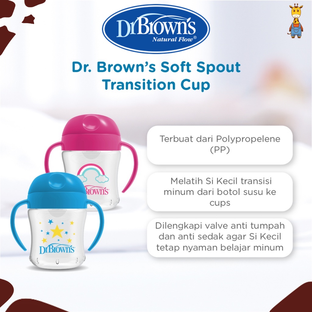 Dr. Brown's 6 oz / 180 ml Soft-Spout Transition Cup Stage 1: 6m+ / Botol Minum Anak / Botol Minum Bayi - 61001