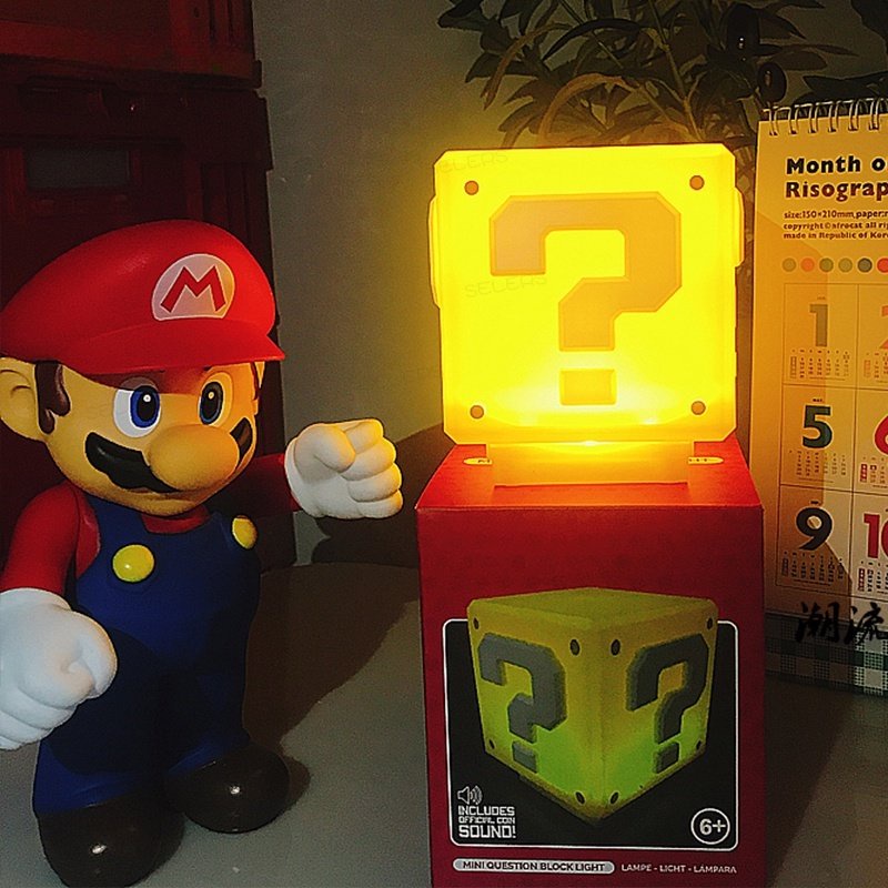 Mario Lampu Tanda Tanya Lampu Malam Super Mario Game Malam Anak Kamar Tidur Pengisian USB LED Rumah Tangga Kubus Turn Table Lamp Gift