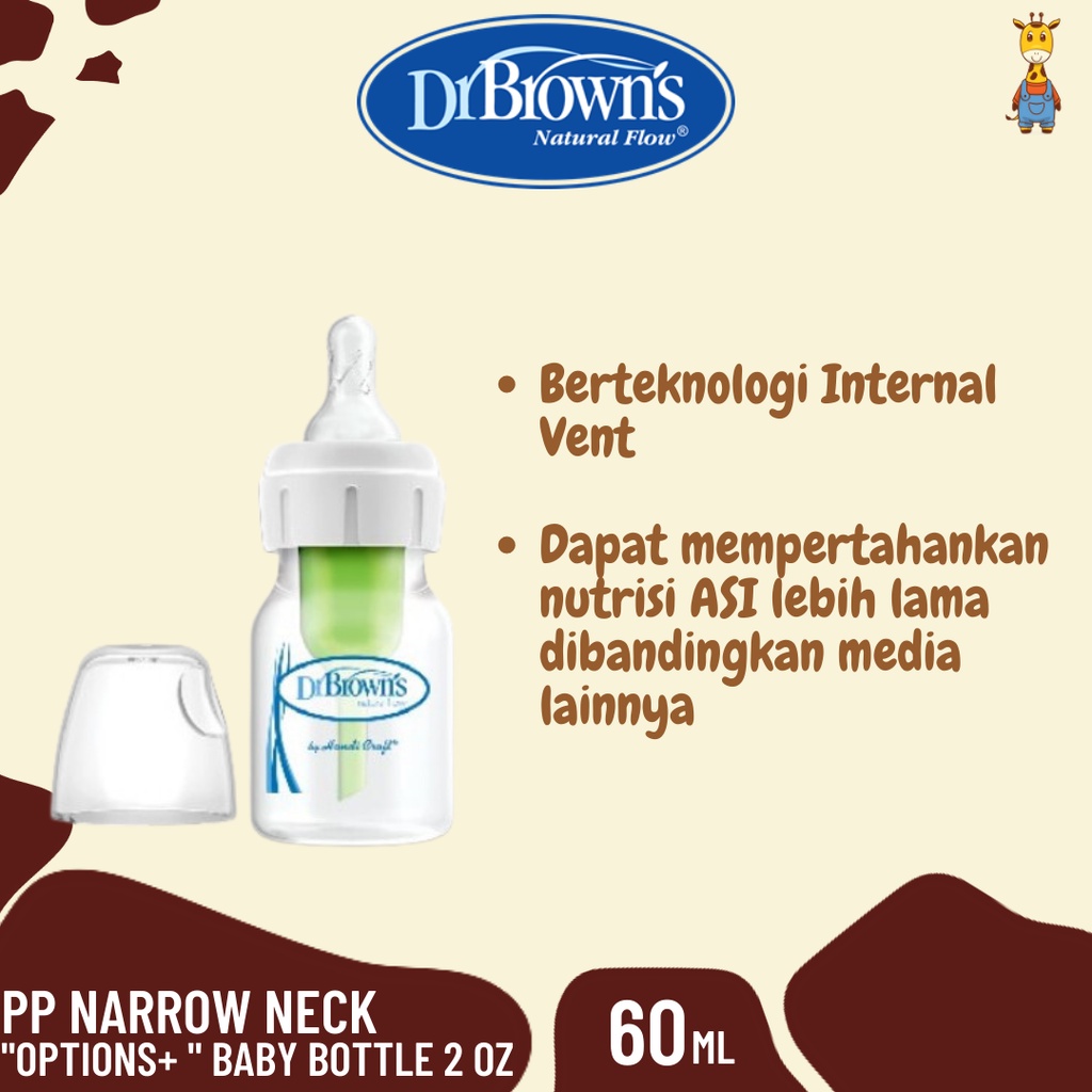 Dr.Brown's 2oz / 60 ml PP Narrow Neck &quot;Options+ &quot; Baby bottle, 1-Pack / botol susu