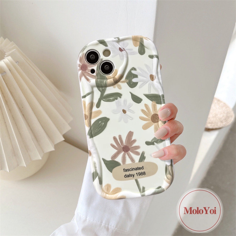 IPHONE Casing 3D Wavy Curved Edge Glossy Kompatibel Untuk Iphone6 7 6s 8plus 7Plus XR X XS Max 11 13 14 12 Pro Max SE 2020 Fresh Flowers Soft Tpu Rose Floral Cover