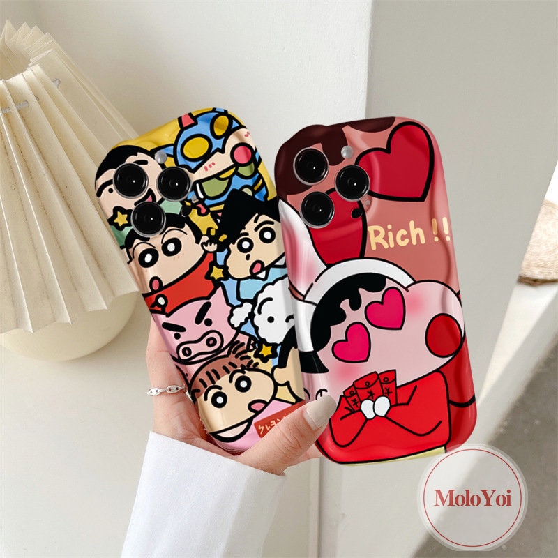 Kartun Toy Story 3D Wavy Curved Edge Phone Case Kompatibel Untuk IPhone XR XS X Max11 12 14 13 Pro 6s 6 8 7 Plus SE 2020 Kartun Lucu Crayon Xiaoxin Soft Cover