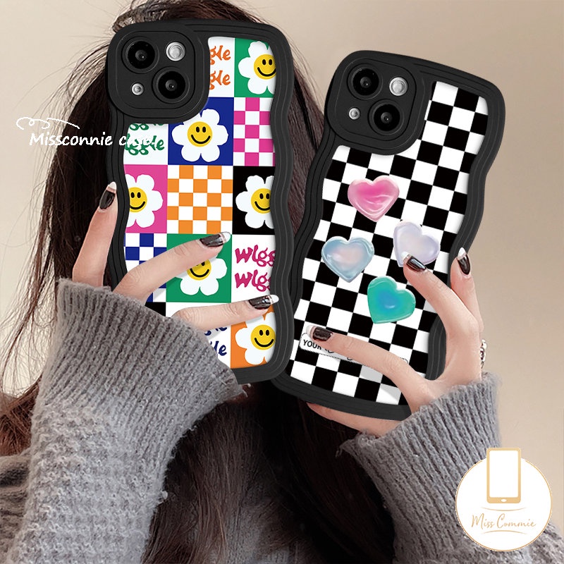 Untuk Redmi 9C 910c 10A 12C 9A A1 9T 10 A1+POCO M3 X3 NFC Pro Redmi Note8 9s 9 11 10s 11s 10 Pro Mi 11T Pro Motif Kotak-Kotak Smile Bunga Matahari Love Heart Wavy Edge Soft Tpu Case