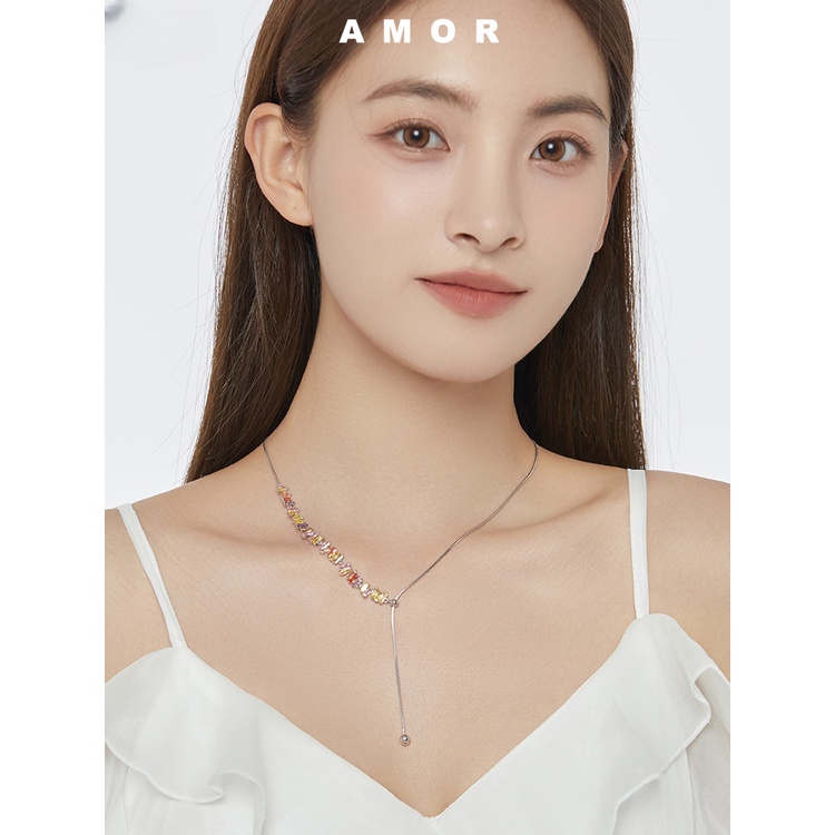 Zirkon Berwarna Dapat Disesuaikan Gaya Korea Mewah Kalung Fashion Wanita Sweater Rantai Tulang Chain Aksesoris