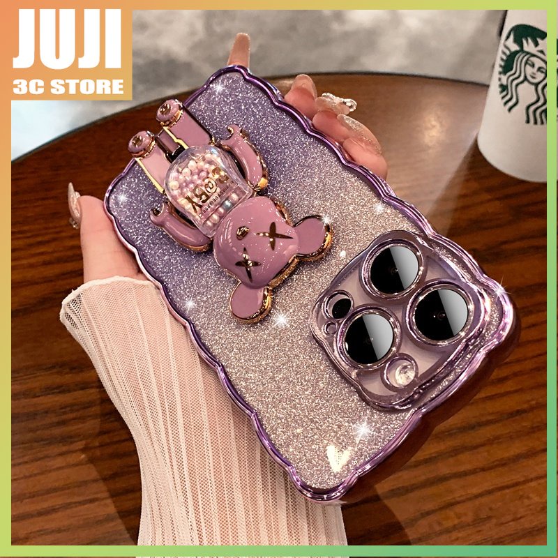 Juji Stand 3D Mewah Baru Untuk Iphone 14 Pro Max Plus 13 12 11 Pro Max Fun Creative360° Berputar Kartun Beruang Kekerasan Penuh Tertutup TPU Perlindungan Shock Case Lembut