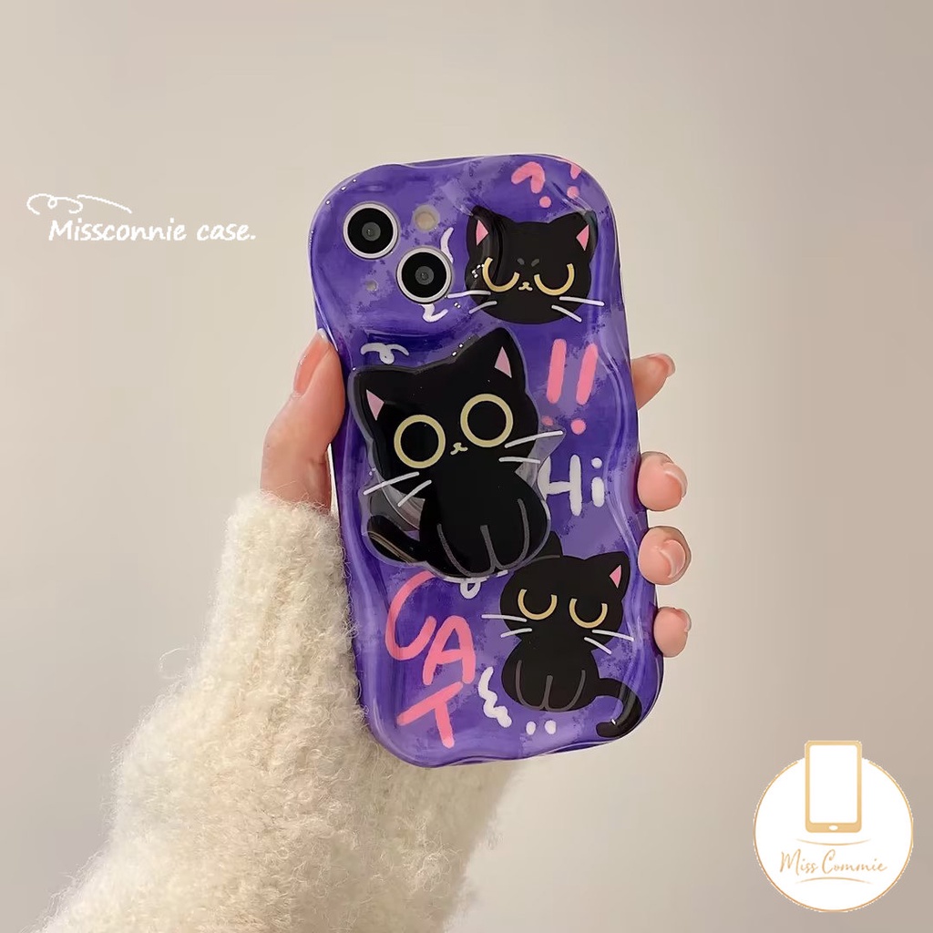 Casing Kucing Lucu Kartun Untuk Realme C55 C25Y C53 C35 C17 C20A 7i 5i 6i 9i 5 5s C33 C12 C21Y C3 C30 C25s C11 C25 C20 C31 C15 C21 Casing Tepi Melengkung Bergelombang 3D Lembut Dengan Holder Bracket Kucing