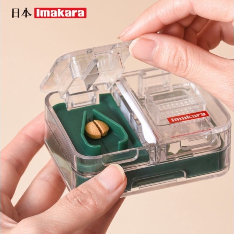 Tempat Obat Alat Pemecah Obat Imakara Japan Produk Pemotong Obat Kotak Obat / Pemotong Penumbuk Penghancur Obat Organizer Pill Cutter / Kotak Obat Vitamin Harian Mingguan Daily Medicine Box Premium