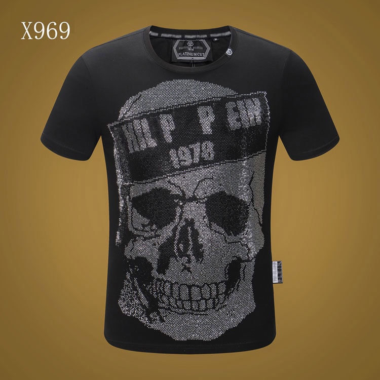 Original Philip Rhine Philipp Plein Pria Baru Kaus Kerah Bulat Pria Lengan Pendek Kualitas Tinggi