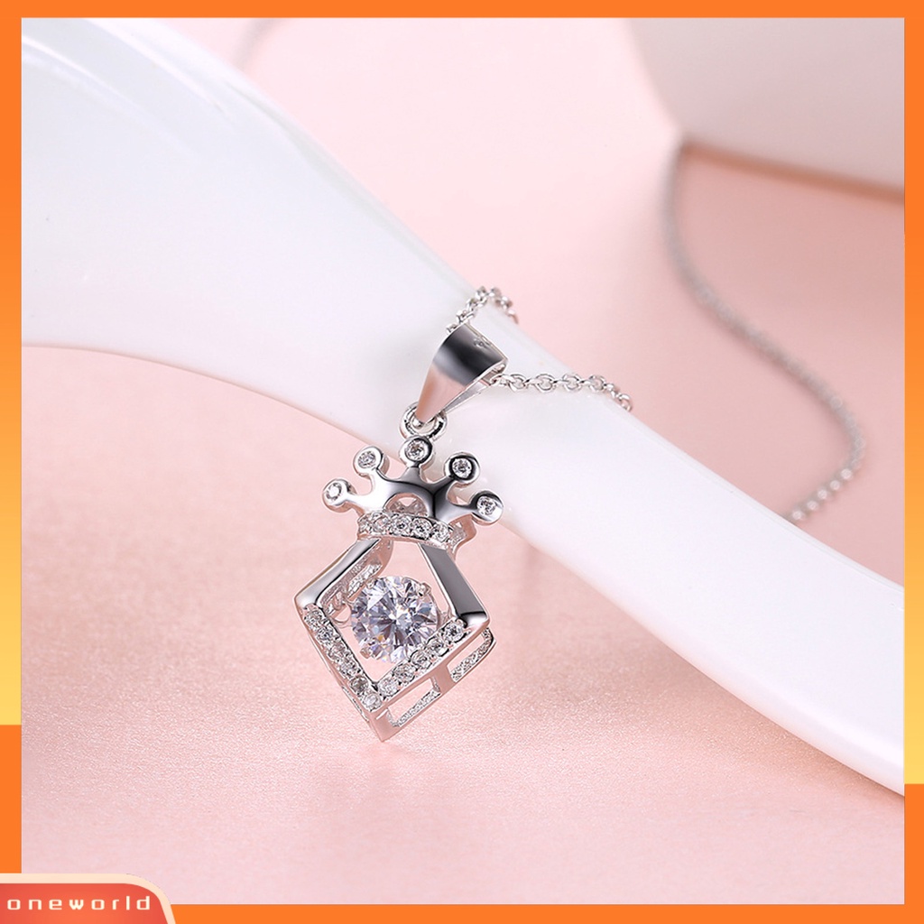 [ONE] Silverhoo Wanita Kalung Hollow Mahkota Leher Dekorasi Berlian Imitasi Klavikula Necklace Untuk Hadiah