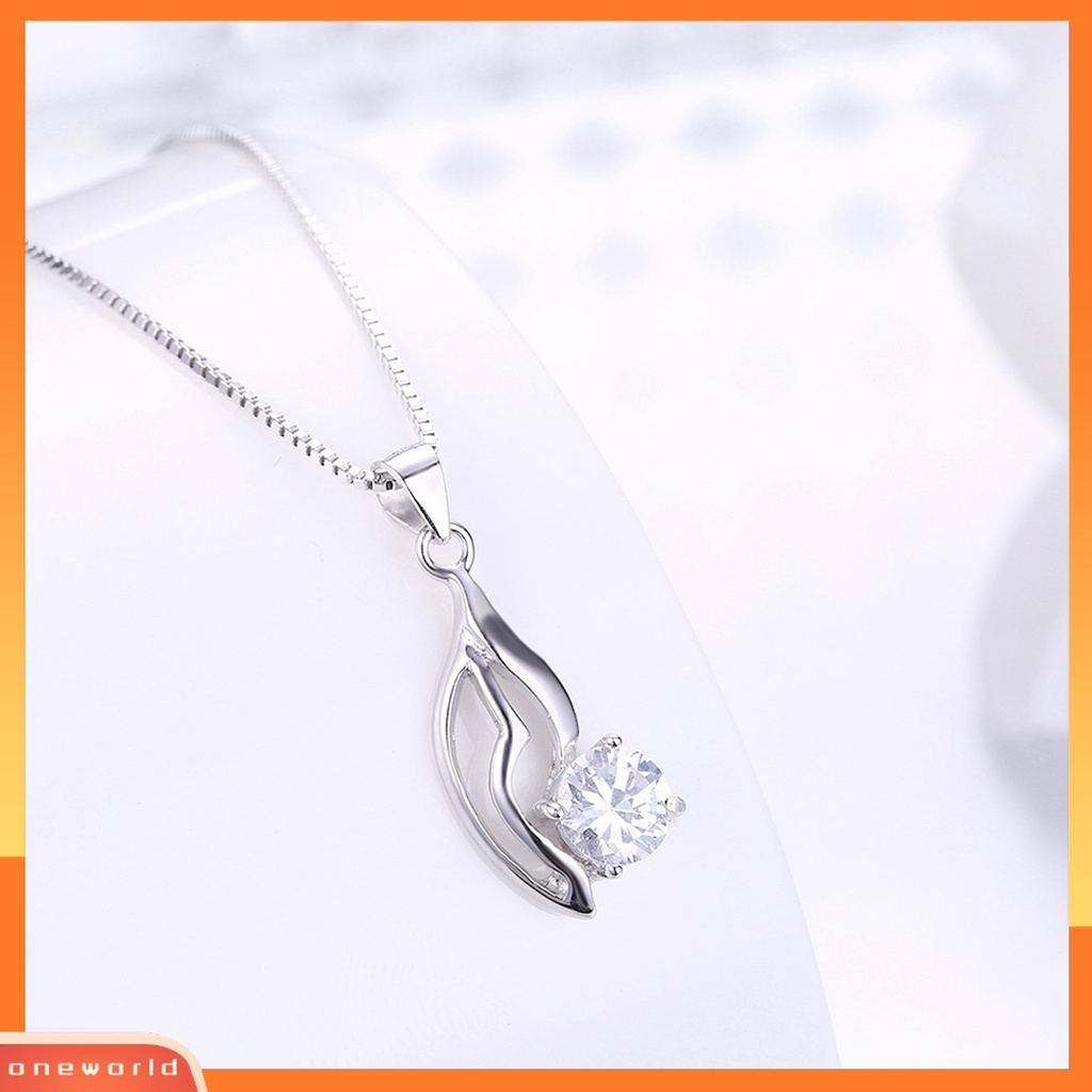 [ONE] Silverhoo 925kalung Klavikula Perak Hollow Pohon Daun Cubic Zirconia Pendant Necklace Untuk Pacaran