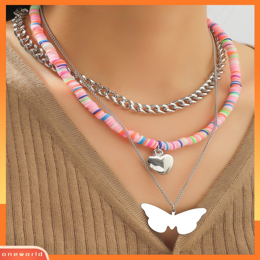 [ONE] Kalung Wanita Artistik Hias Hati Liontin Kupu-Kupu Bahan Alloy Necklace Untuk Pesta
