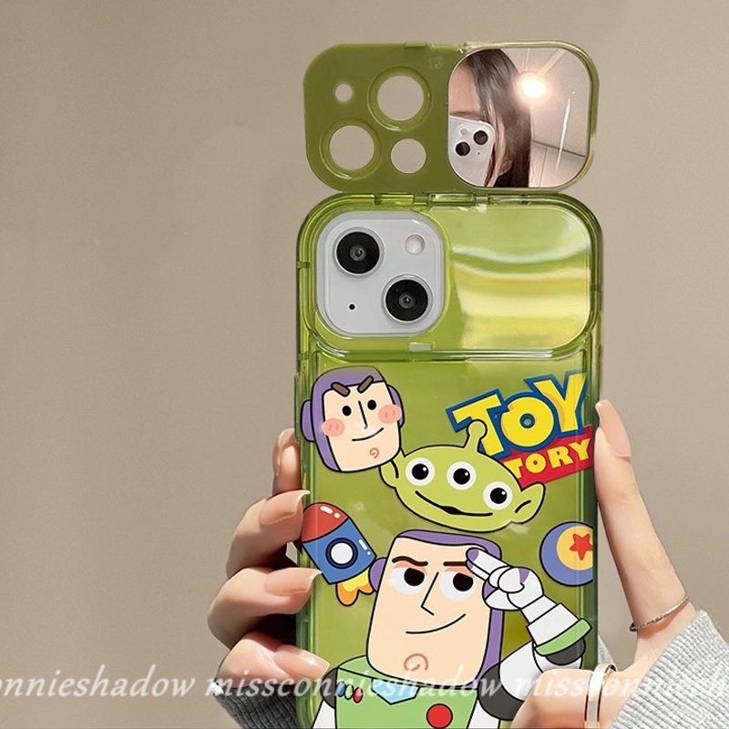 IPHONE Casing Cermin Make Up Flip Kompatibel Untuk Iphone11 14 13 12 Pro MAX 7Plus XR 7 8 14 Plus X XS MAX SE Kartun Toy Story Buzz Lightyear Cute Manyo Strawberry Bear Shockproof Cover