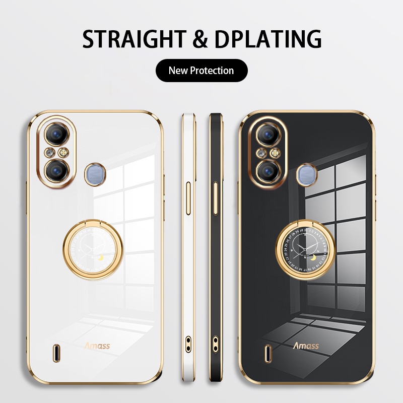 Andyh Casing Ponsel Silikon Ultra Tipis Untuk Infinix ITEL A48 A49 A58 Deluxe Fall Protection Gold Band Dengan Cincin Jam Dan Lanyard Gratis