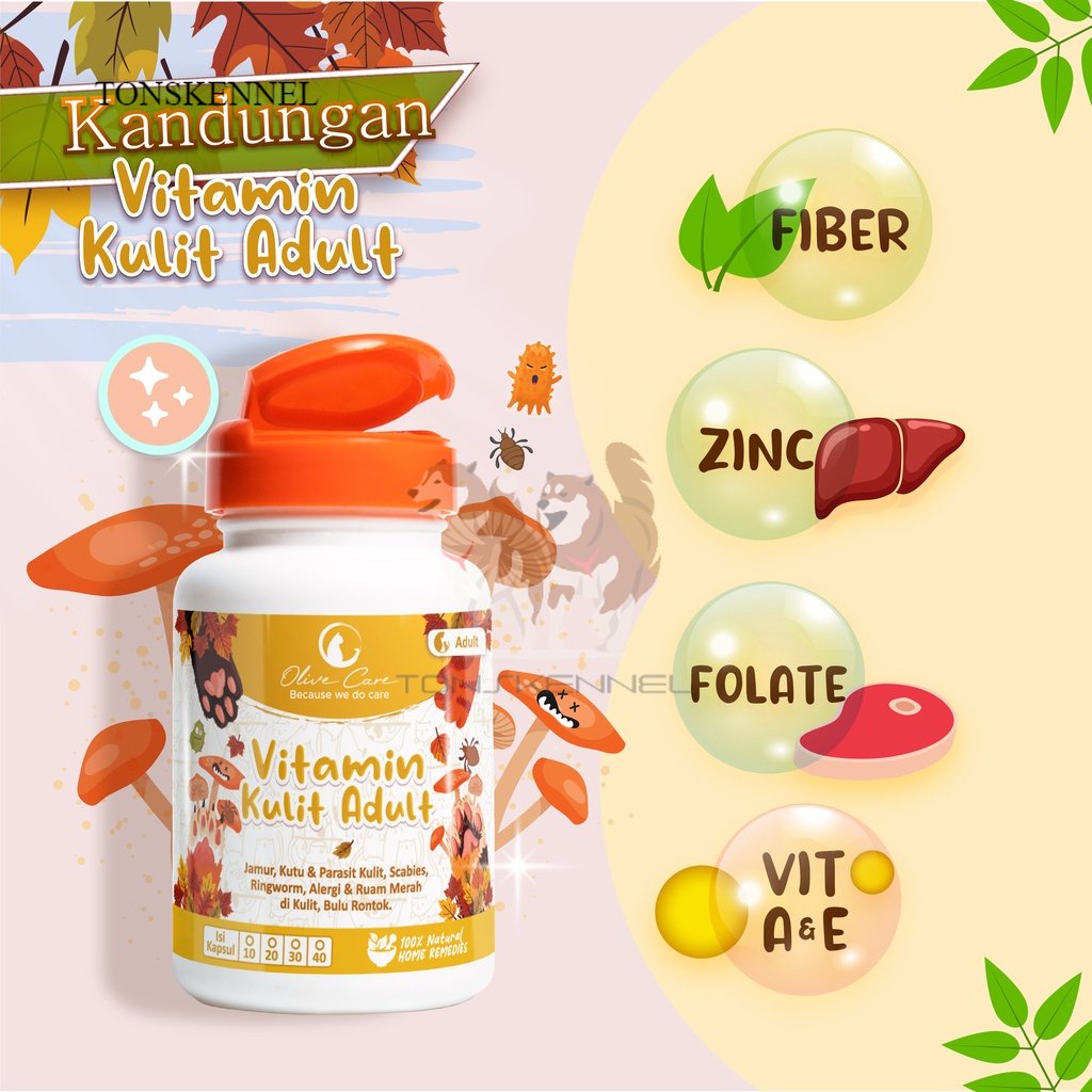 Olive Care Vitamin Kucing MASALAH KULIT DEWASA untuk Bulu Rontok, Jamur, Kutu, Scabies, Ringworm, Ruam dan Radang Kulit