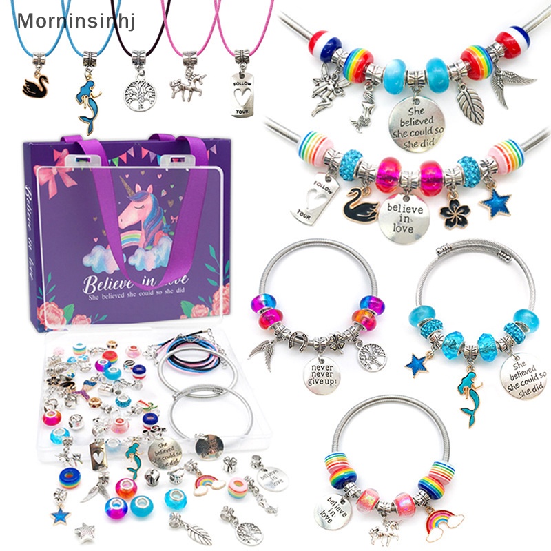 Mornin DIY Gelang Kit Untuk Hadiah Anak Unicorn Tas Handmade Beads Set Gadis Kalung Untuk Membuat Perhiasan id