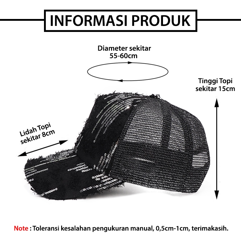 Topi Baseball Wanita Motif Bulu Manik Sequin Trucker Hat Pria Fashion Casual Sport Gaya Korea Kekinian BSBU