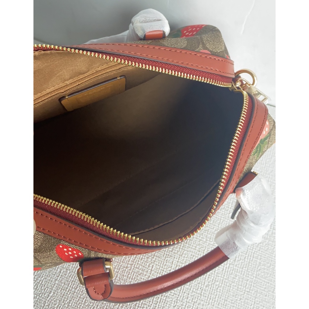 Coach Rowan Satchel Signature Canvas and Leather with Strawberry Print