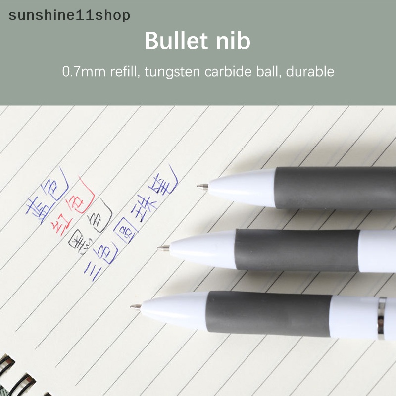 Sho 3warna Dalam 1 Press Bolpoin Classic Ballpoint Pen Wrig Pen Kantor Sekolah Wrig Alat Tulis Merah Hitam Biru 0.7mm Pulpen N