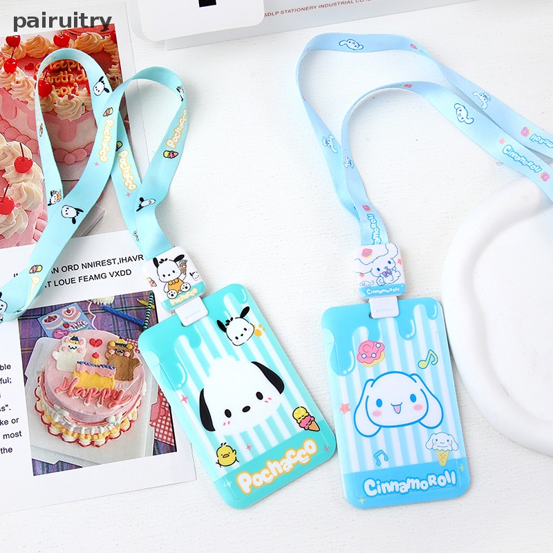 Prt Random Kartun Kuromi Purin Dog My Melody Lucu Siswa Kartu Makan Bus Card Holder Id Card Tempat Penyimpanan Kredit Gantungan Kunci Liontin PRT