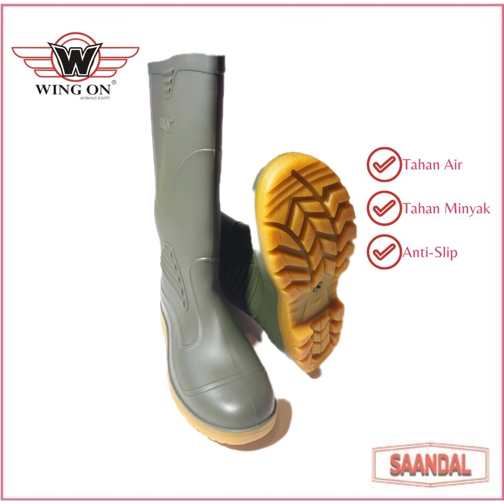 Sepatu Boots Safety Tinggi Wing On 8898 Hijau Anti Air &amp; Minyak