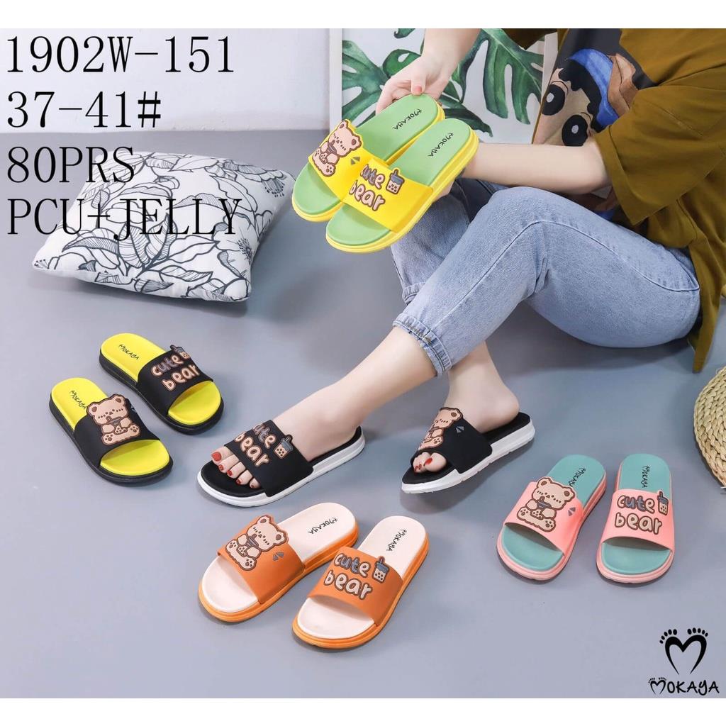 Sandal Slop Jelly Tebal Empuk Wanita Motif Cute Bear Import 1902W-151 37-41