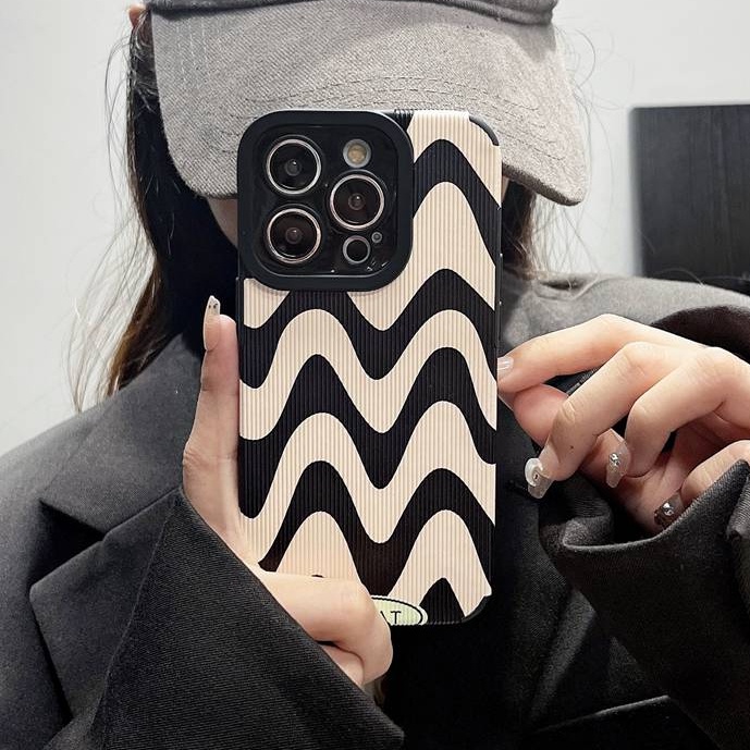 Lamb Skin Pretty Black Art Wave Zebra Soft Case IPhone 7 Plus 8 Plus X XS XR XS Max 11 13 12 14 PRO Max 14 Plus SE Phone Case Girl Girl Women' Fashion