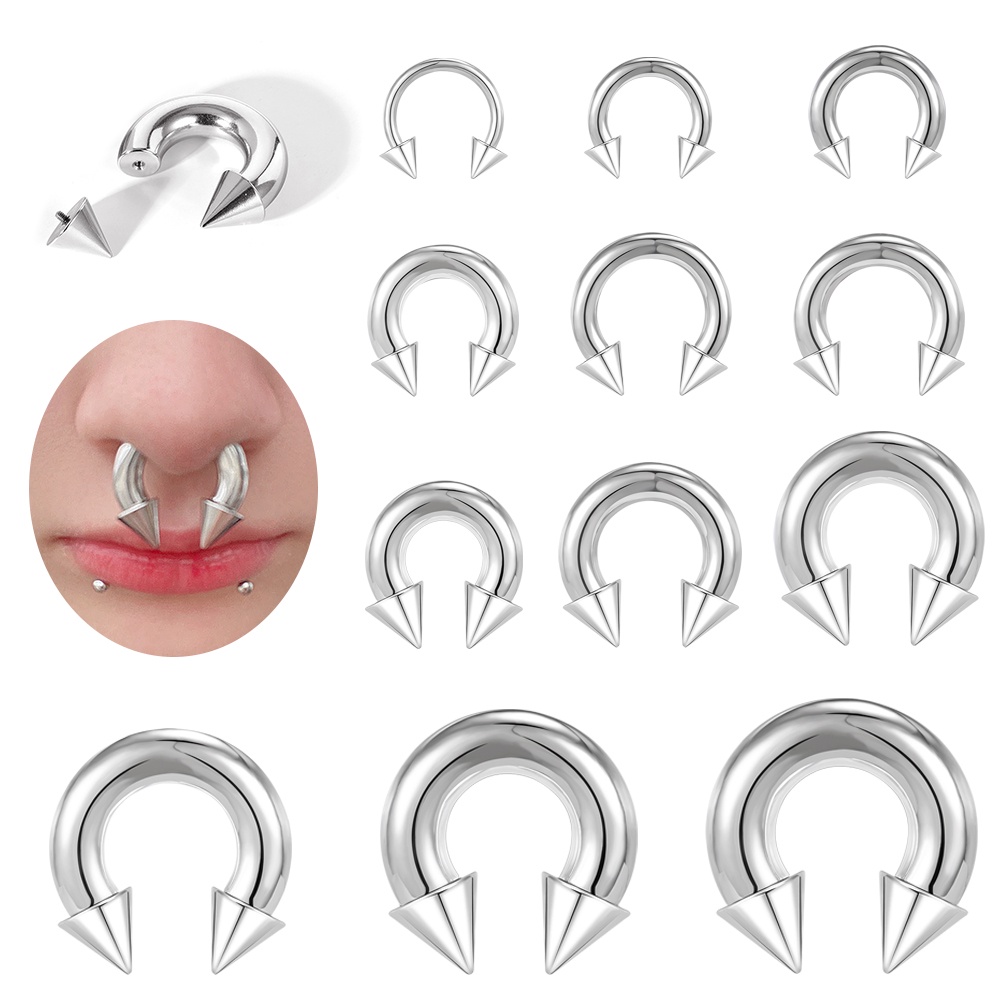1pc00/0 /2 /4 /6 /8G Spike Tapal Kuda Hidung Cincin Stainless Steel Septum Tindik Pengukur Besar Telinga Ekspanding Anting Tulang Rawan