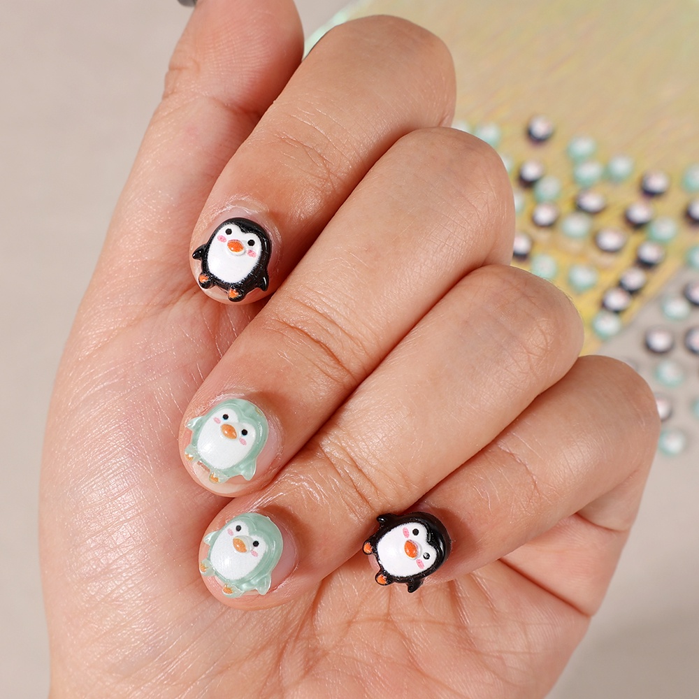 [Unggulan] 10 /50 Pcs /Bag Mini Biru Hitam Penguin Stereo Hiasan Kuku Kartun Dekorasi Kuku Resin Hewan Nail Art DIY Manicure Aksesoris Nail Drill Perhiasan Bagian