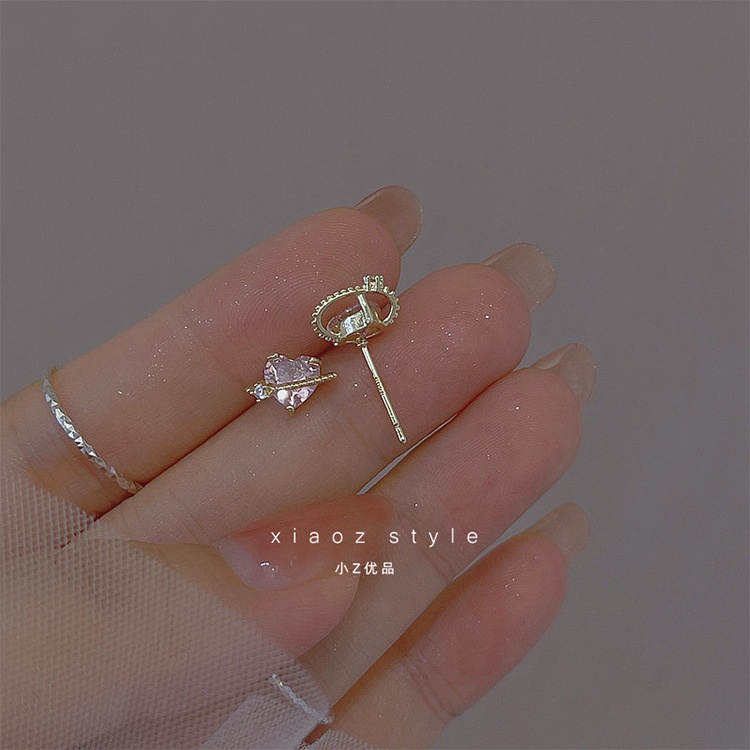 Pink Zircon Stud Earrings Ins Cinta Sederhana Telinga Tulang Stud Earrings Gadis Hadiah Musim Panas