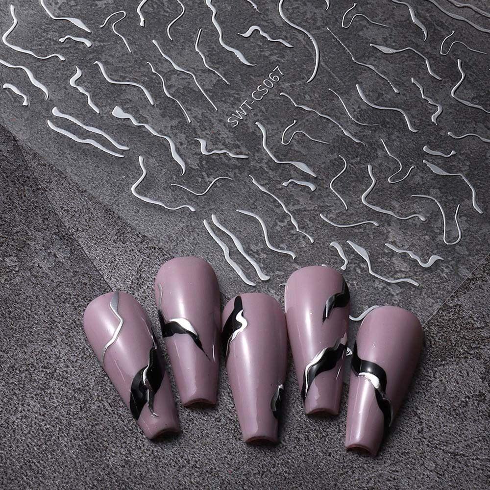 JEROMY Stiker Kuku Garis Fashion Ins Style Silver Rose Gold French Line Nail Decorations