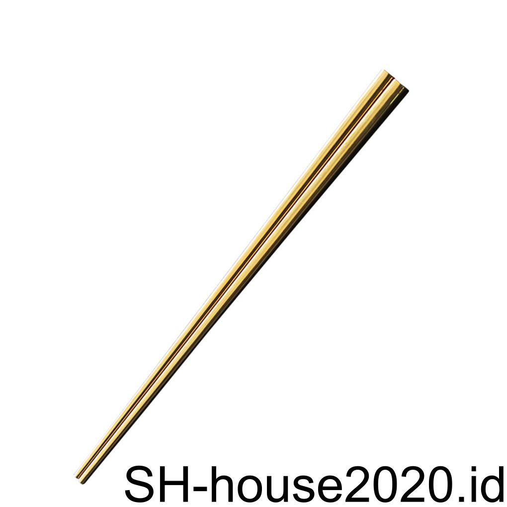 1pasang Sumpit Stainless Anti Lengket Tongkat Makanan Non-slip Makan Rumah Reusable Chopsticks - Gold