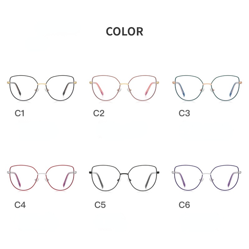 (YUZHU) Western Fashion Optik Kacamata Bingkai Logam CP Mortise Dot Cat Anti Cahaya Biru Eyeglasses