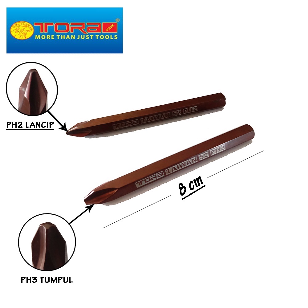 YUKIDO Mata Obeng Ketok Getok PH2 PH3 8mm 6 Sisi Bahan S2 Mata Ketok Lancip Tumpul