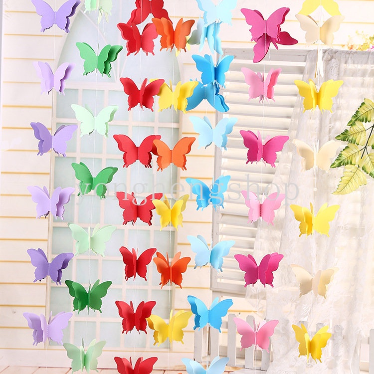 2.7 M 3D Kertas Warna-Warni Kupu-Kupu Garland Buntings Pesta Pernikahan Ulang Tahun Festival DIY Banner Baby Shower Gantung Dekorasi Butterfly String Room Decor