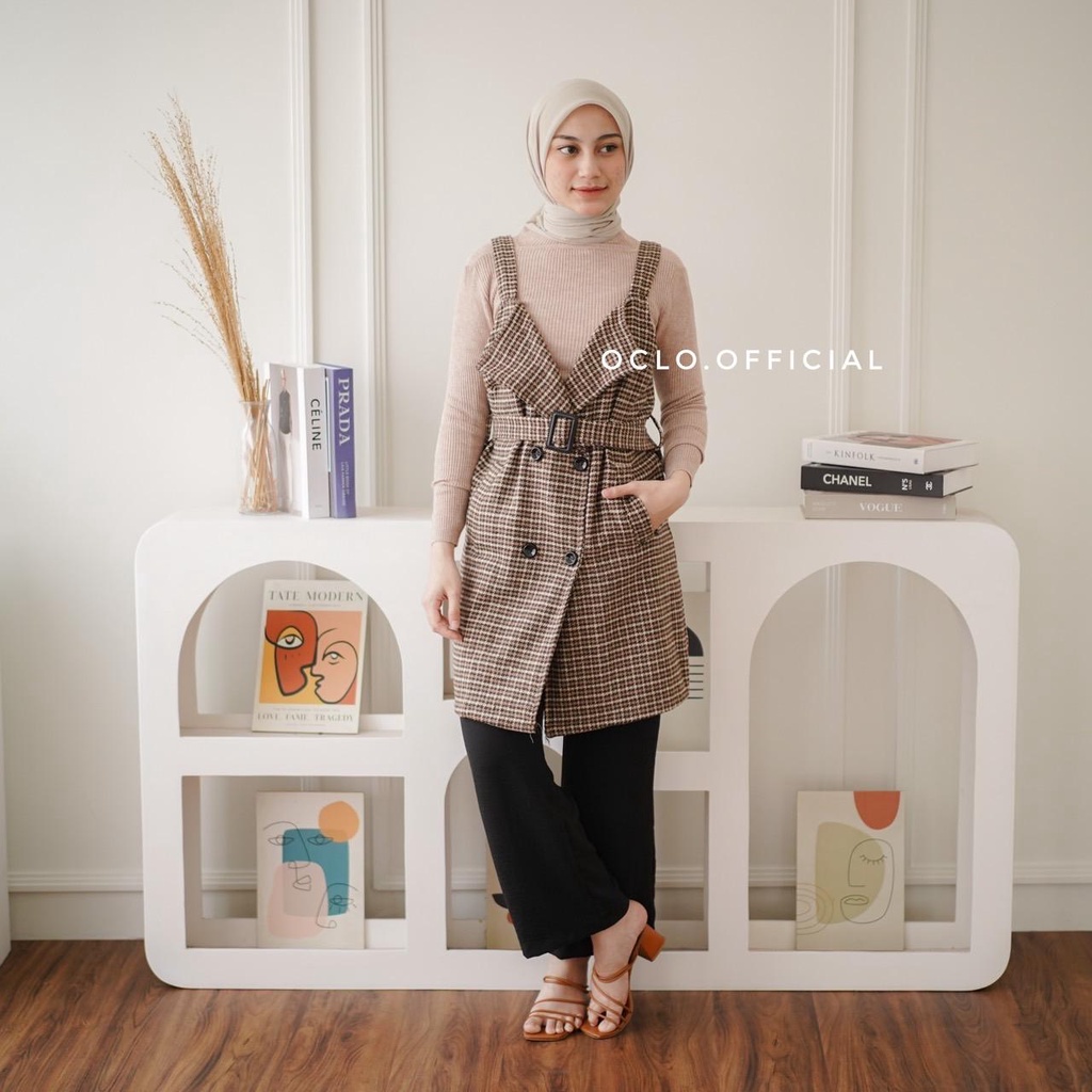 Oclo | Xella Overall Set Knit Tweed Kotak-kotak