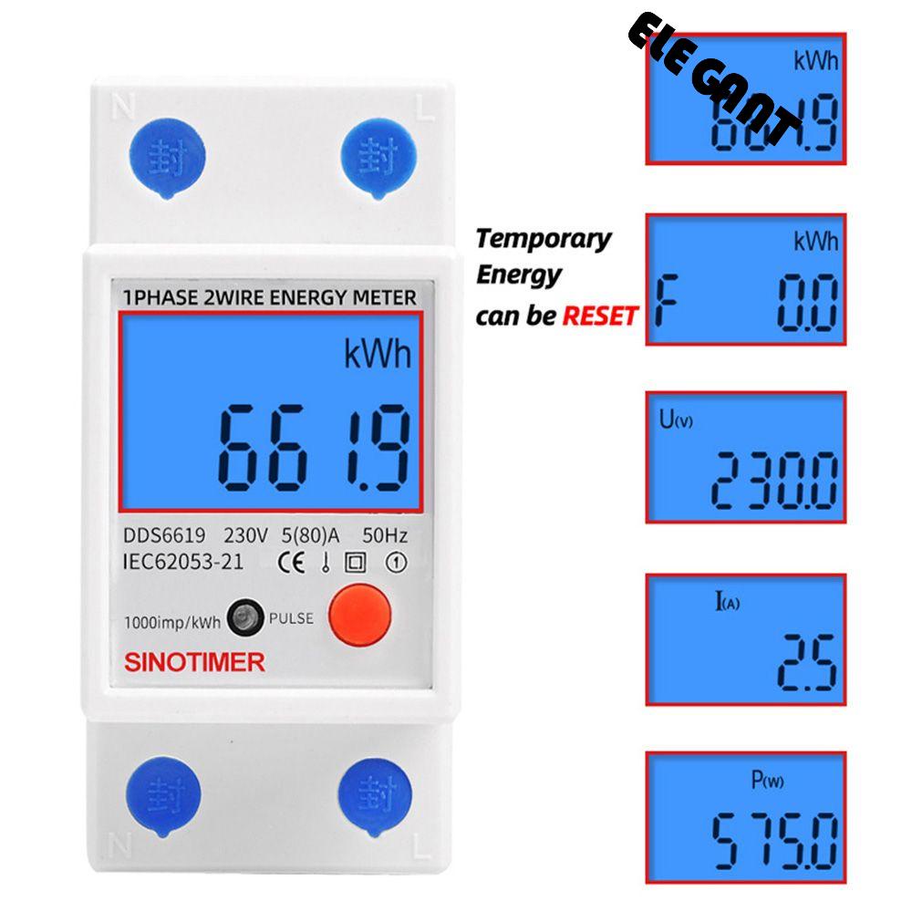 [Elegan] Energy Meter AC 220V 80A Elektronik Din Rail Backlight Digital LCD Pengukur Konsumsi Daya