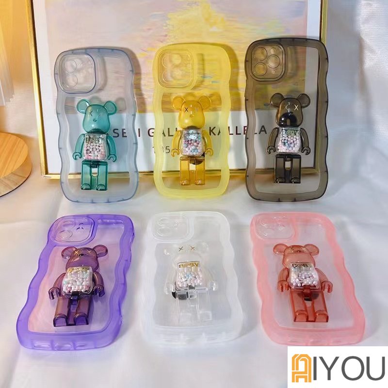 Casing Stand Holder Lipat Beruang Lucu Untuk IPhone11 13pro Max 12pro Max Promax 14plus X/XSmax XR 7plus8 Plus Penutup Transparan Tahan Guncangan